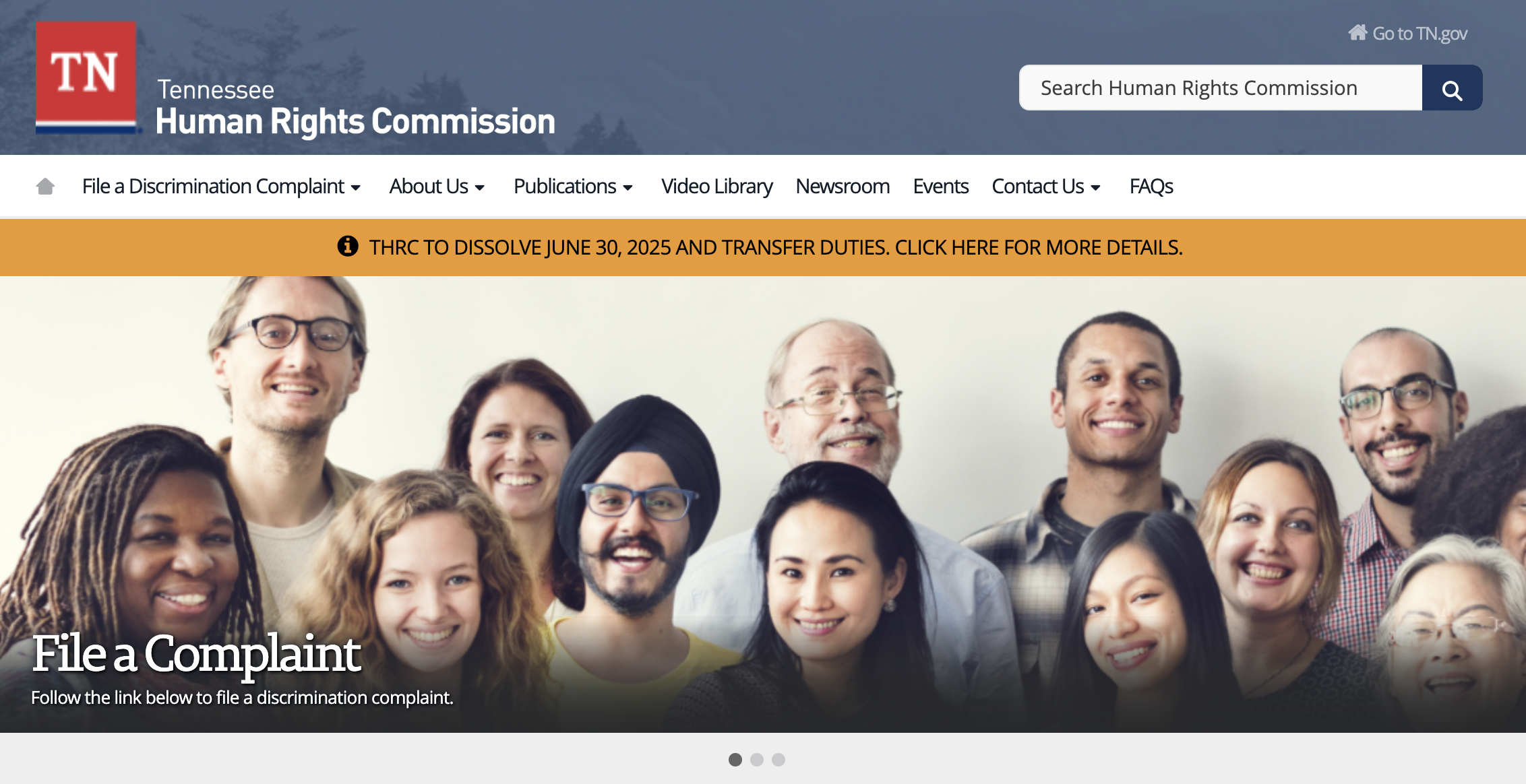 Screenshot of Tennessee Human Rights Commission homepage